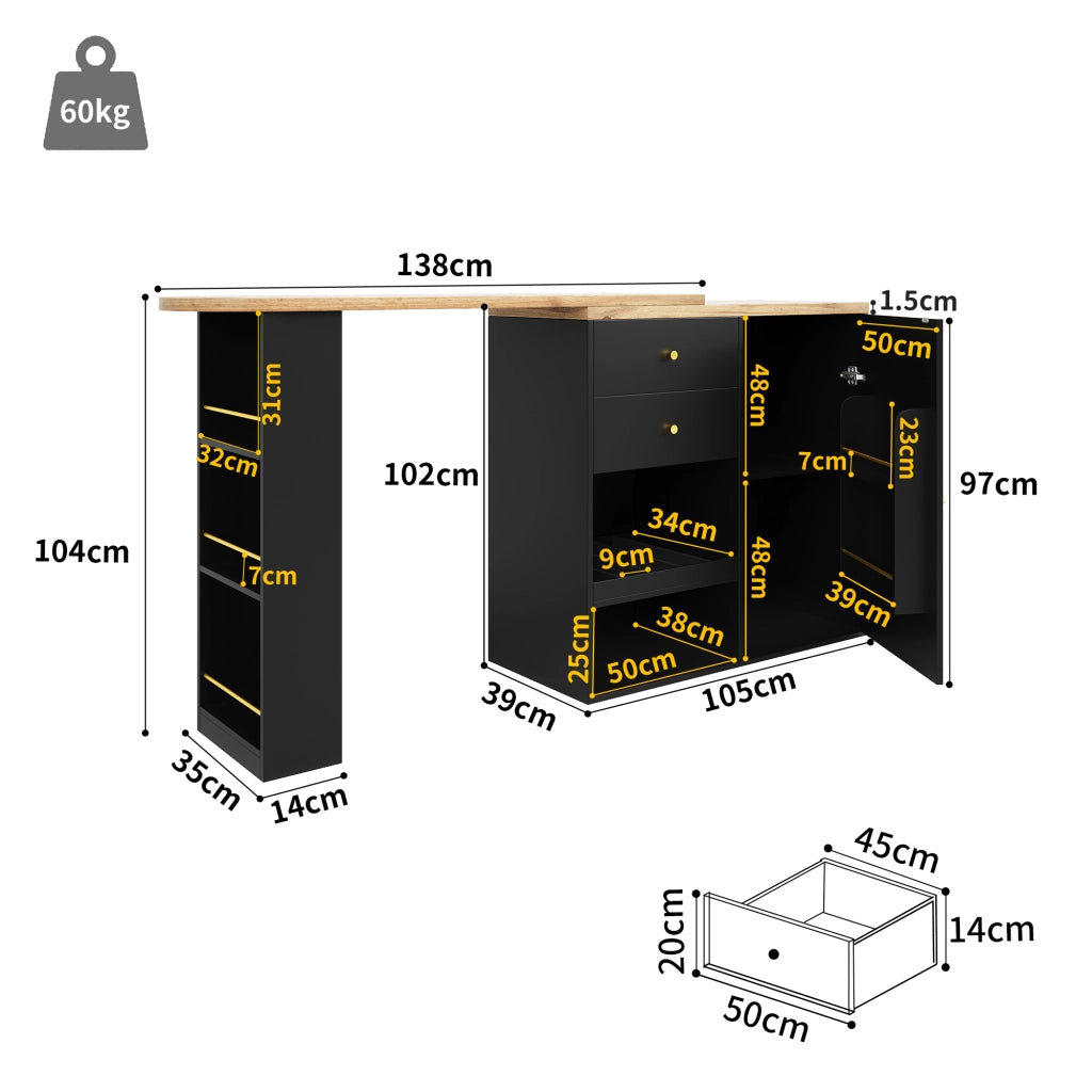 ARMADIO MODULARE L 105x39x102 cm Nero in MDF con 4 cassetti