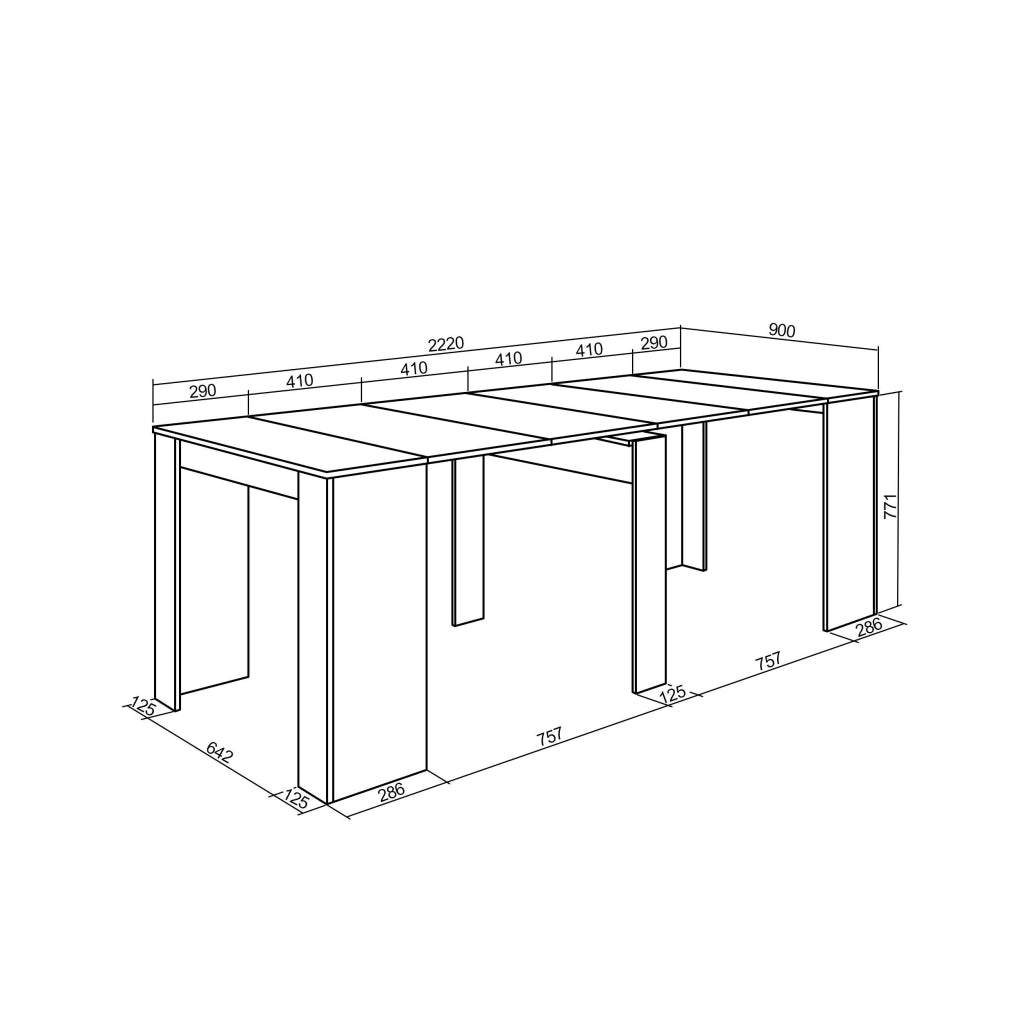 Consolle allungabile, 222x90x77cm, Per 10 persone, Tavolo da pranzo, Nero RF2644