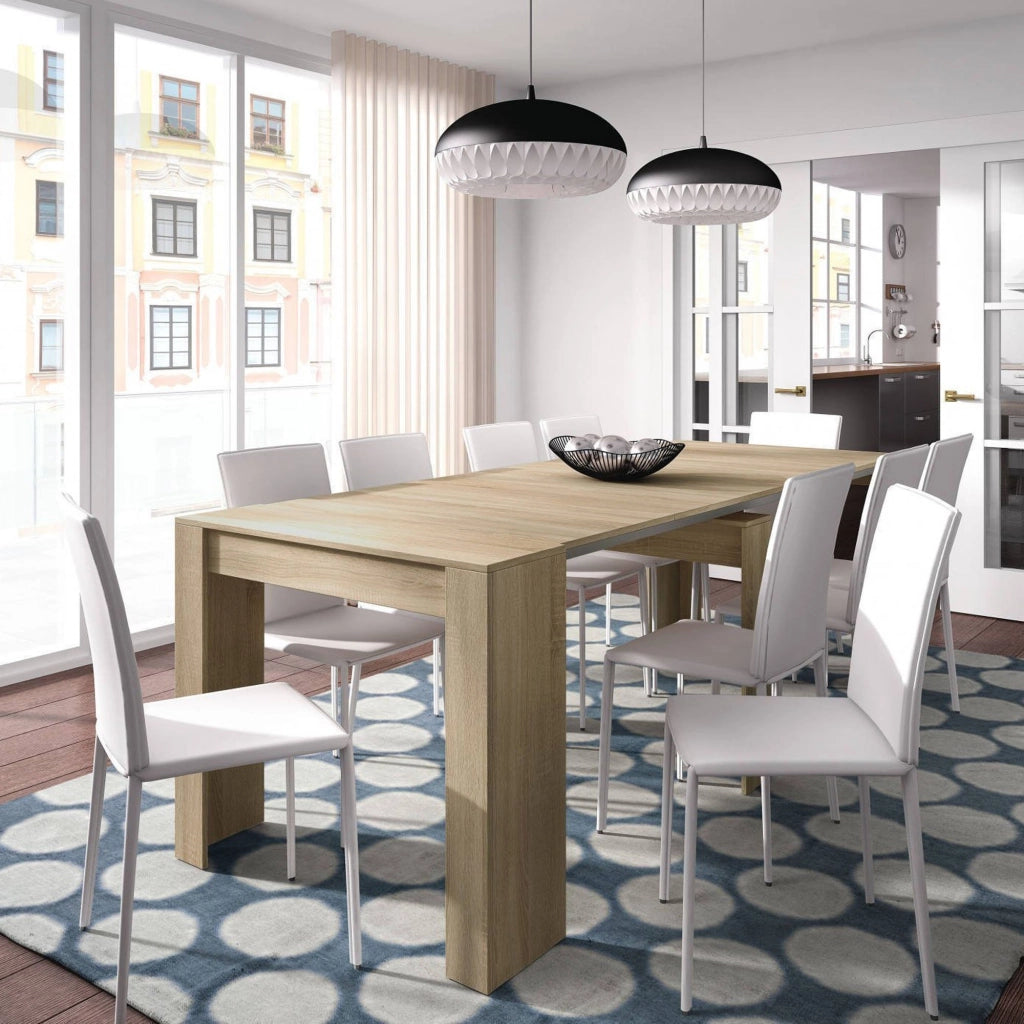 Consolle Abicitren, Tavolo da pranzo allungabile, Tavolo con allunghe multiuso estensibile fino a 10 posti, cm 51/237x90h78, Rovere