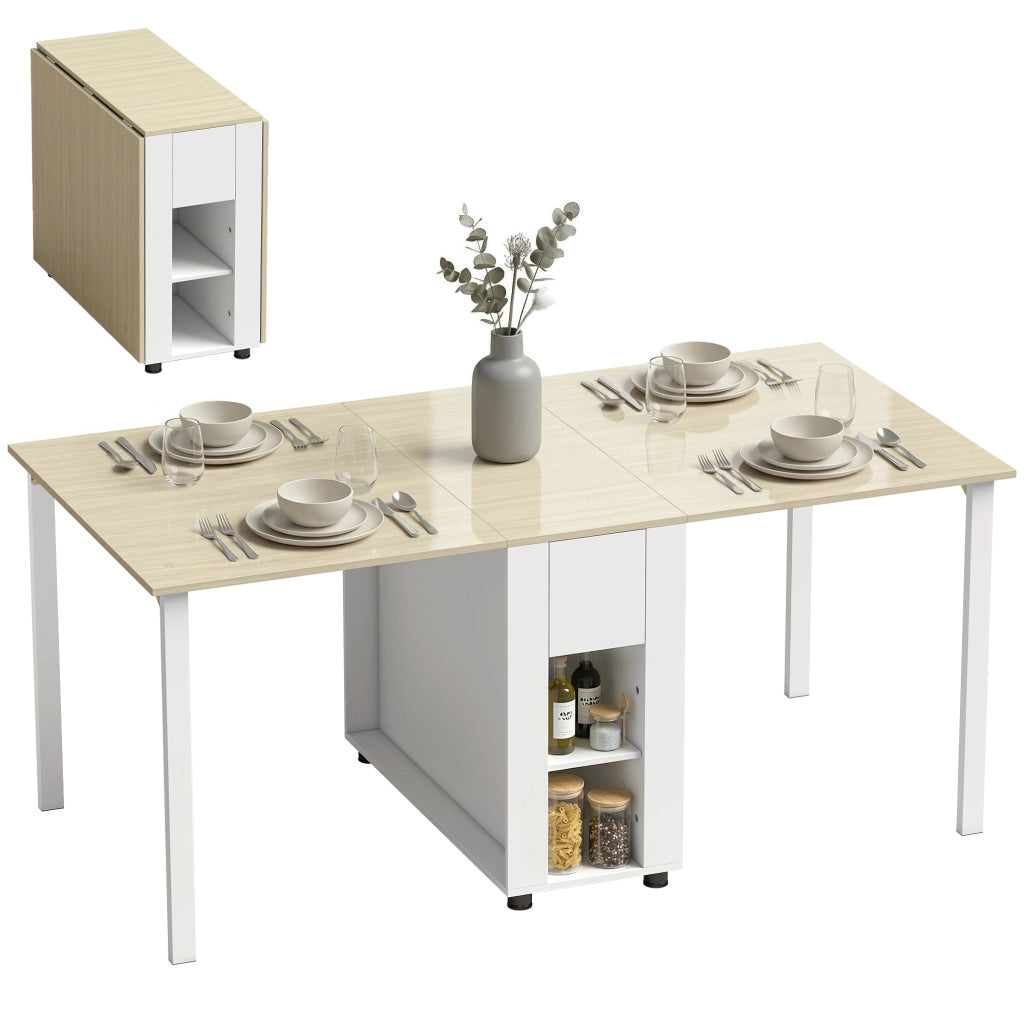 Tavolo da pranzo pieghevole per 6 persone con 2 cassetti e 4 ripiani ¨C zephmum ¨C bianco 39-168 cm