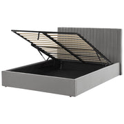 Letto con contenitore velluto grigio 160 x 200 cm Testata imbottita