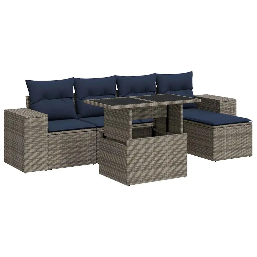 Set Divano da Giardino 6pz con Cuscini Grigio Polyrattan Acacia 3326782