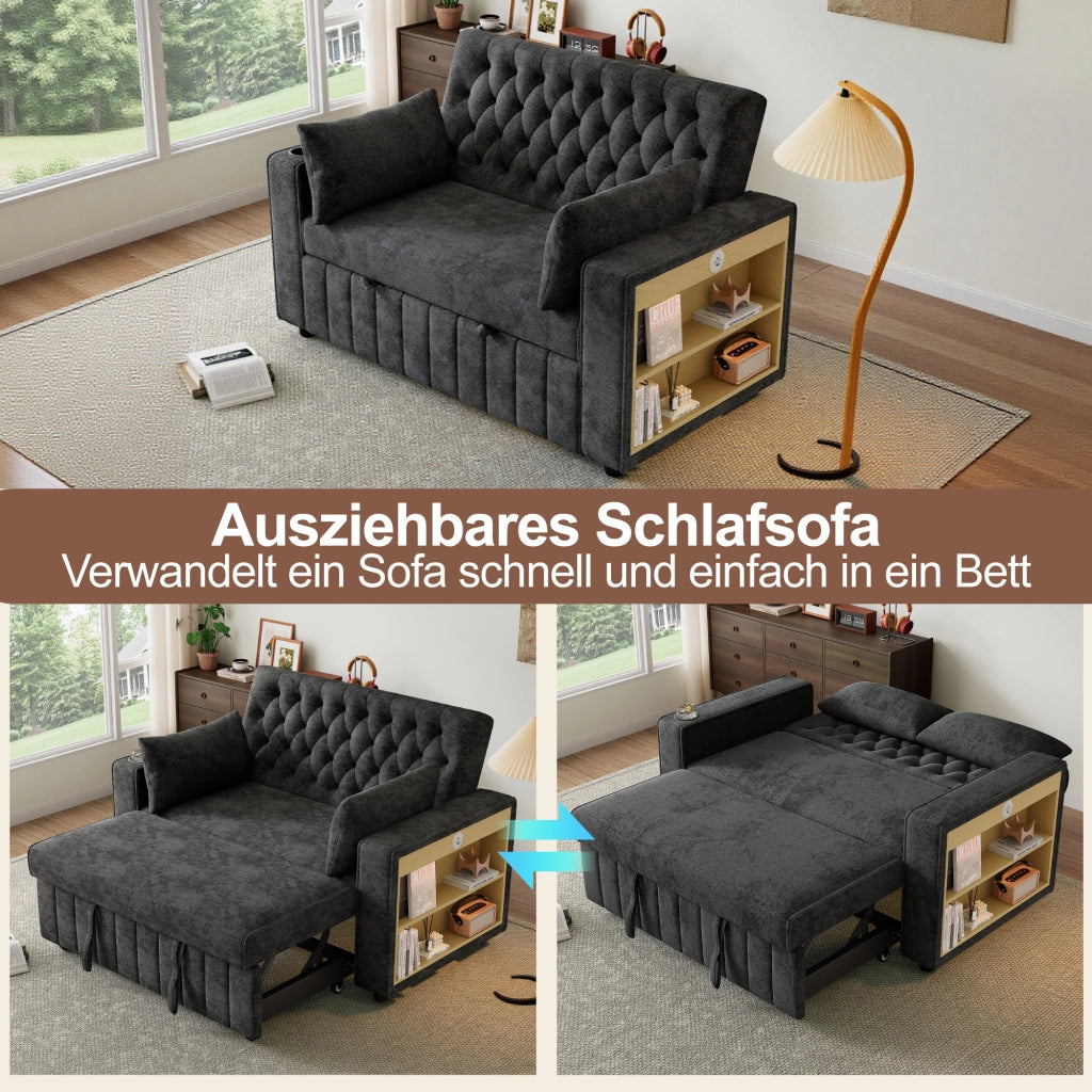 DIVANO LETTO 140x137x84 cm in Chenille Grigio con 2 cuscini