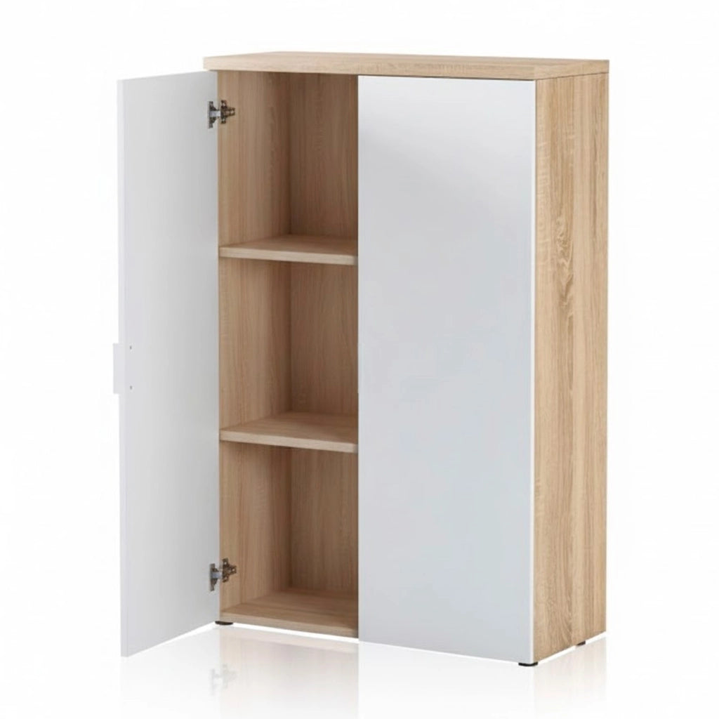 Armadio Armadietto Multiuso A Due Ante Con Ripiani Regolabili Mobile Salvaspazio In Melaminico Per Casa Ufficio E Lavanderia Ingresso 80 X 119 X 33 Cm Bianco Opaco E Rovere
