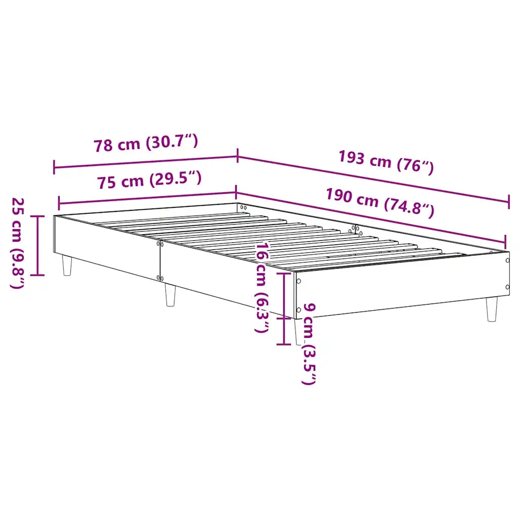 Letto singolo | Letto per adulti | Giroletto senza Materasso Grigio Cemento 75x190 cm Truciolato