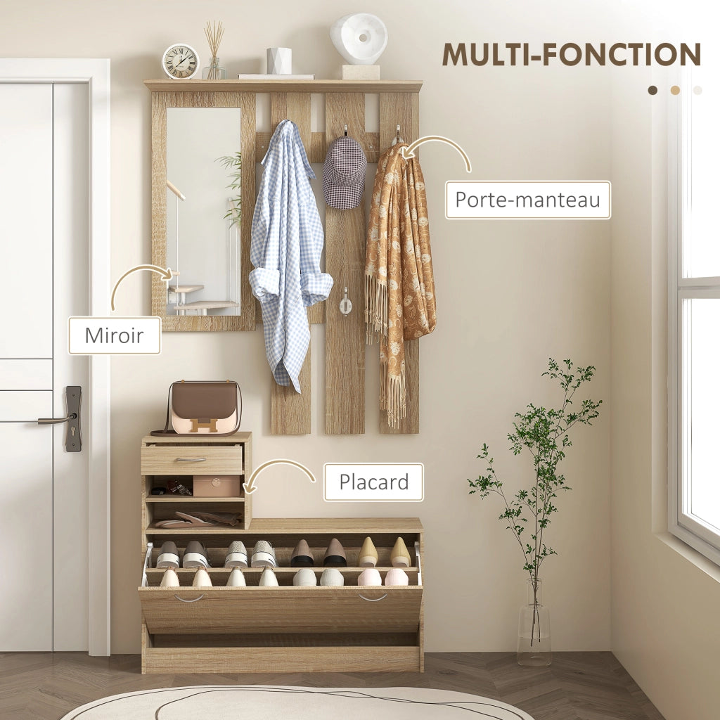 Panchina ingresso con specchio e appendiabiti ¨C Xylo ¨C bianco 90x10x91cm