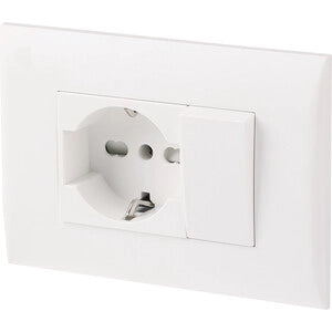 PLACCA C/SUPP PULSANTE+PRESA BIPAS SCHUKO BCO- 1,0 pz