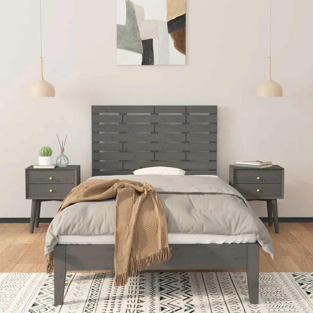 Testiera da Parete-Testiera a Muro-Testata Decorativa Grigia 96x3x63 cm in Legno Massello di Pino