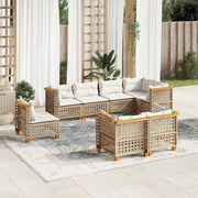 Set Divano da Giardino 8 pz con Cuscini Beige in Polyrattan