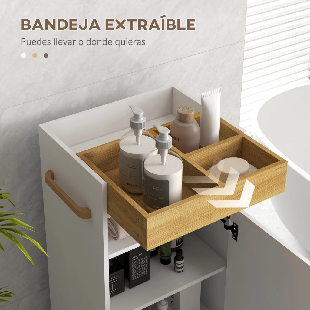 Armadietto Bagno con Ripiani Regolabili e Ruote ¨C Minimal ¨C Bianco Rovere 40x30x88
