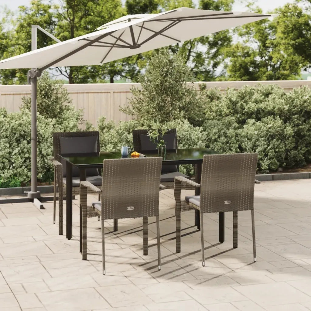 Set da Pranzo Giardino 5pz Nero e Grigio con Cuscini Polyrattan 3185115
