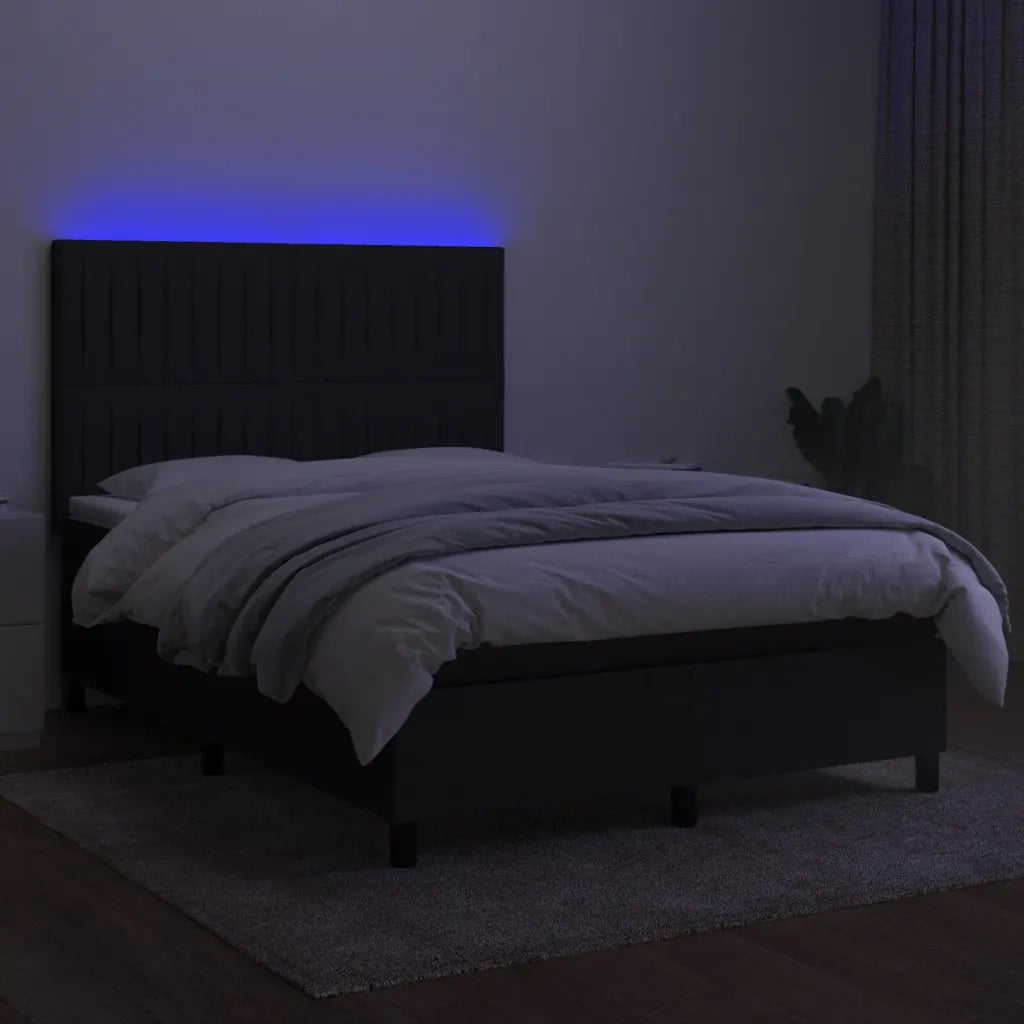 Letto a Molle con Materasso e LED Nero 140x190 cm in Tessuto 3135031