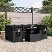 Set Divani da Giardino con Cuscini 7pz Nero Polyrattan