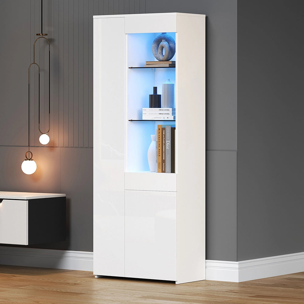 Vetrina 70x35x180 cm con cassetti e LED - Xylo - vetrina in vetro, carico max 45 kg, armadio alto