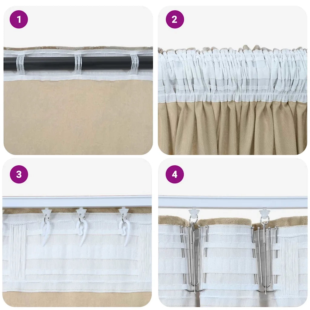 Tende in Velluto con tende 2 pcs Crema 225 x 140 cm Velluto 4107700
