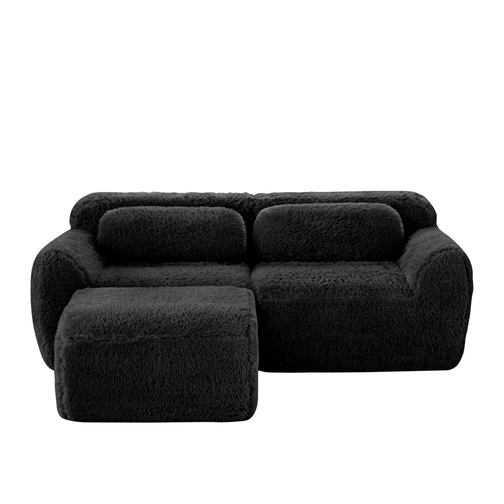 Divano Angolare 2 Posti ¨C MINIMAL ¨C Velluto Nero, Modulare con Cuscini