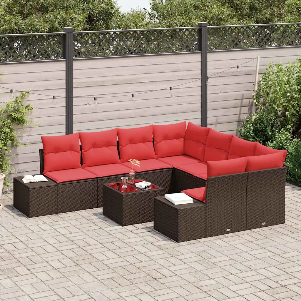 Set Divano da Giardino 9 pz Beige e Rosso polyrattan 3355673