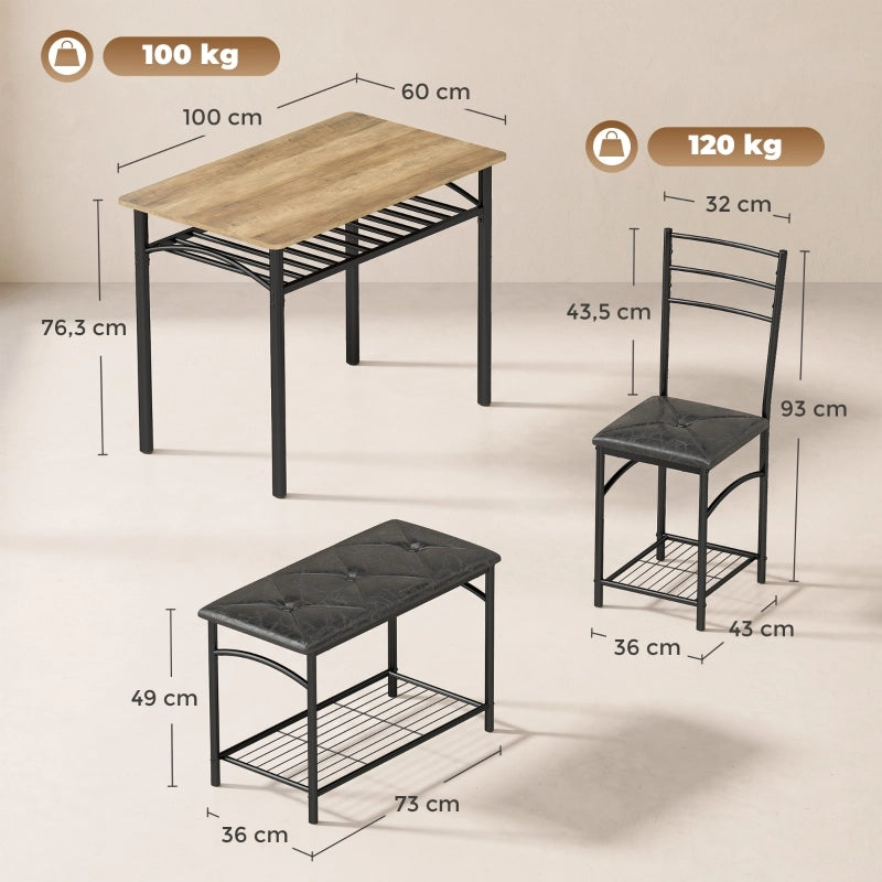 TAVOLO DA PRANZO Set da 4 pezzi 100x60 cm Effetto legno Marrone/Nero