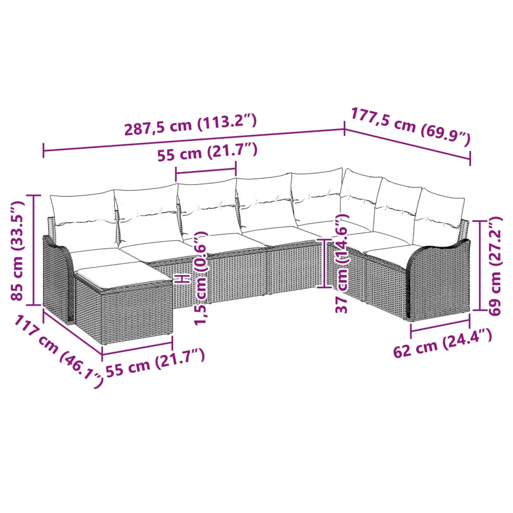 Set Divano da Giardino Grigio polyrattan 3345835