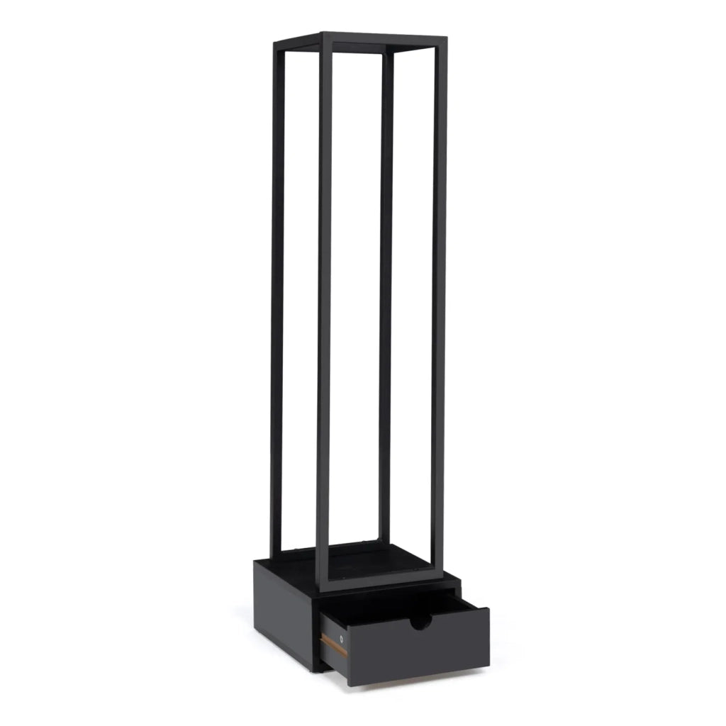 IDMarket - Leñero vertical de acero negro H. 125 cm con cajón
