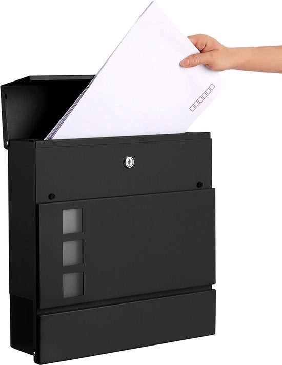 Borsa postale moderna con contenitore per giornali, coperchio, chiusura, facile da installare, nero