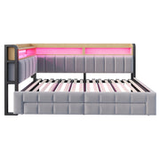 Letto Divano singolo con 2 cassetti; ripiani; LED regolabile; USB e Type-C; 90 × 200 cm; senza materasso