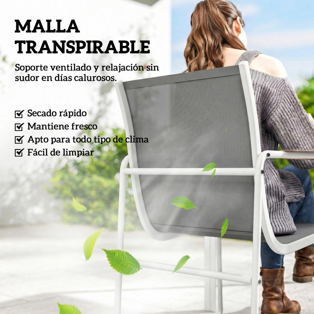 Set Tavolo da Pranzo e Sedie Giardino ¨C Xylo ¨C 6 Sedie Grigio Piano Vetro Temperato Bianco