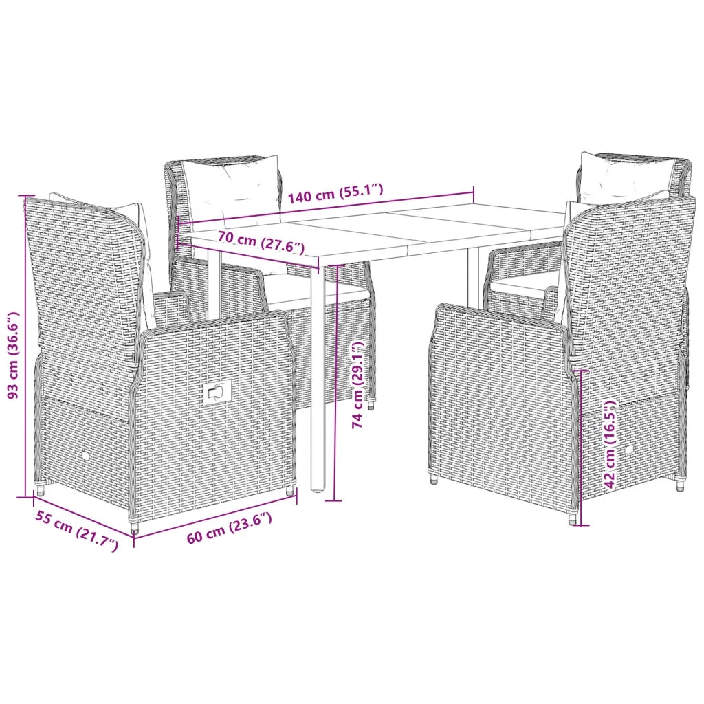 Set Pranzo da Giardino 5pz con Cuscini Grigio Chiaro Polyrattan 3262905