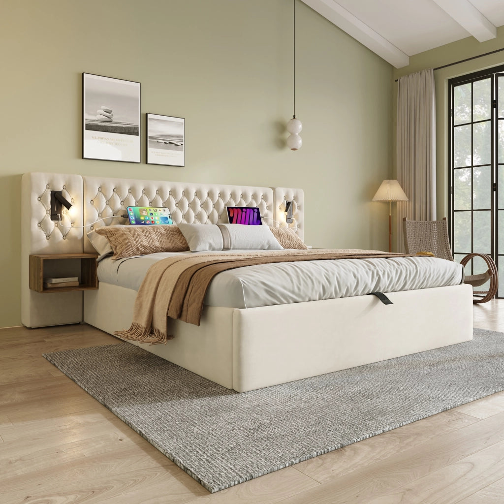 letto imbottito velluto beige 180 x 200 cm