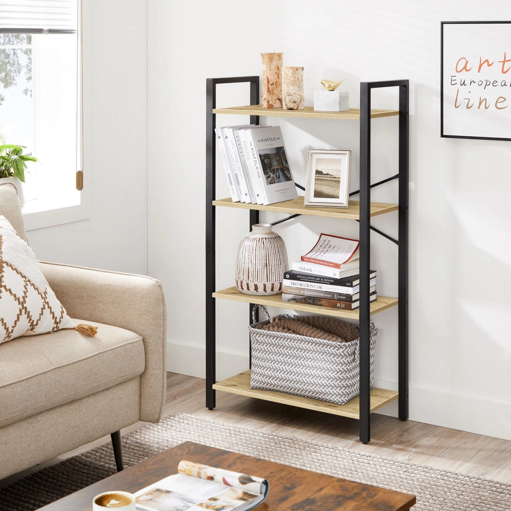 Libreria Industrial Artisan con 4 Ripiani in Rovere e Acciaio