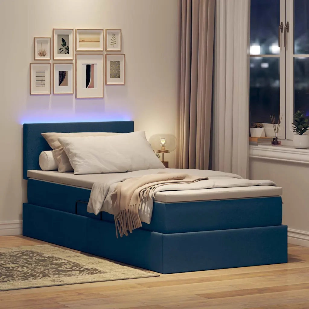 Letto con contenitore e LED con led Blu 90 x 200 cm Tessuto 3371060