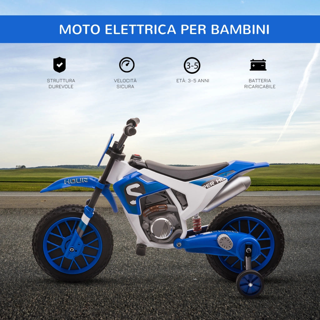 Moto Elettrica Cross per Bambini 3-5 Anni ¨C Xylo ¨C Batteria 12V, Blu, 106.5x51.5x68cm