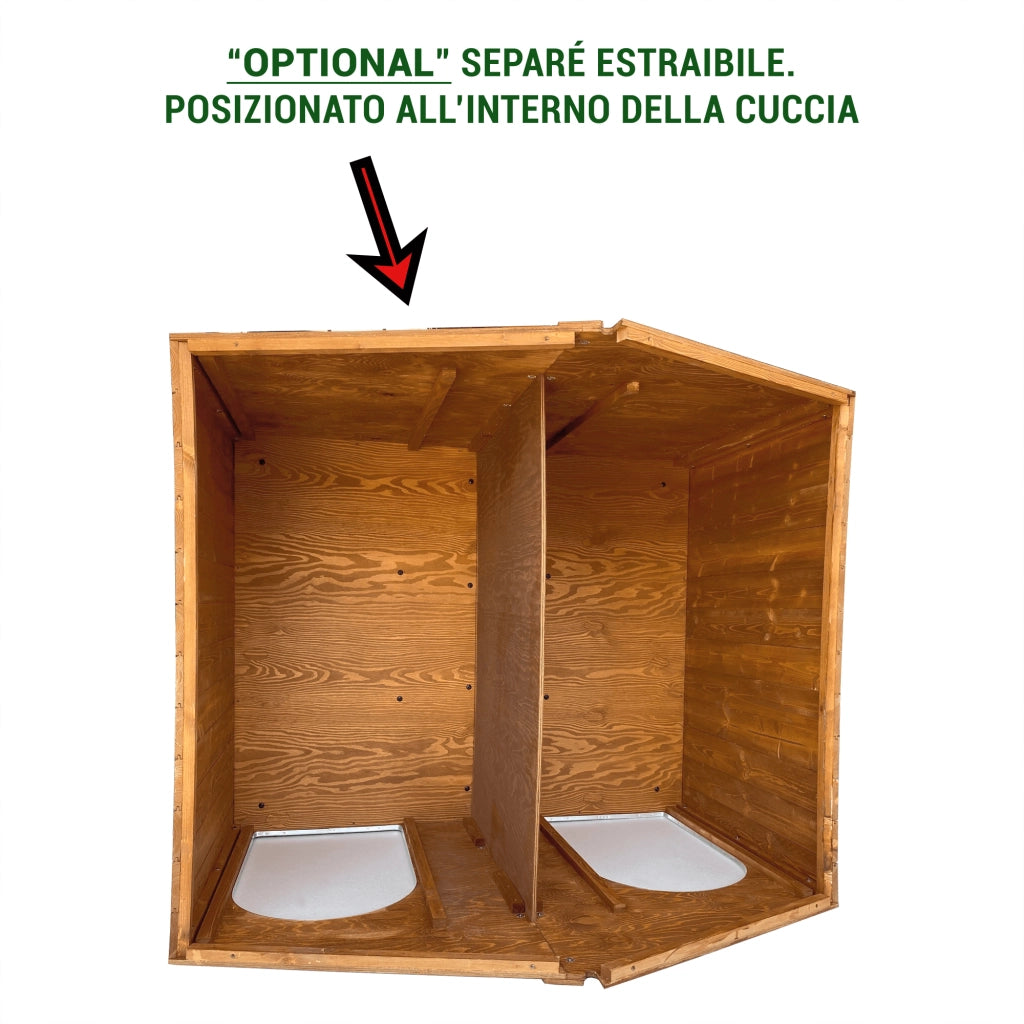 CUCCIA IN LEGNO DA ESTERNO MODELLO 4XL GIGANTE E DAVANZALE CON DUE INGRESSI CON SEPARÈ E "TENDINE OMAGGIO" L.150 x P.190 X H.115