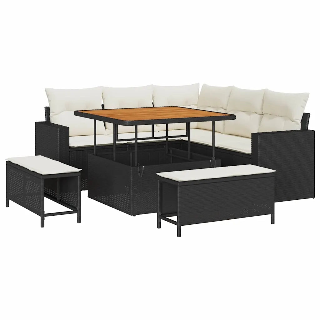 Set Divano da Giardino 9 pcs Nero e Crema polyrattan 3363555