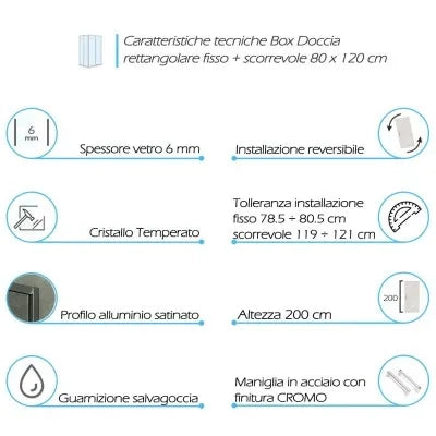 Box doccia angolare 80x120 cm scorrevole in cristallo trasparente Ted