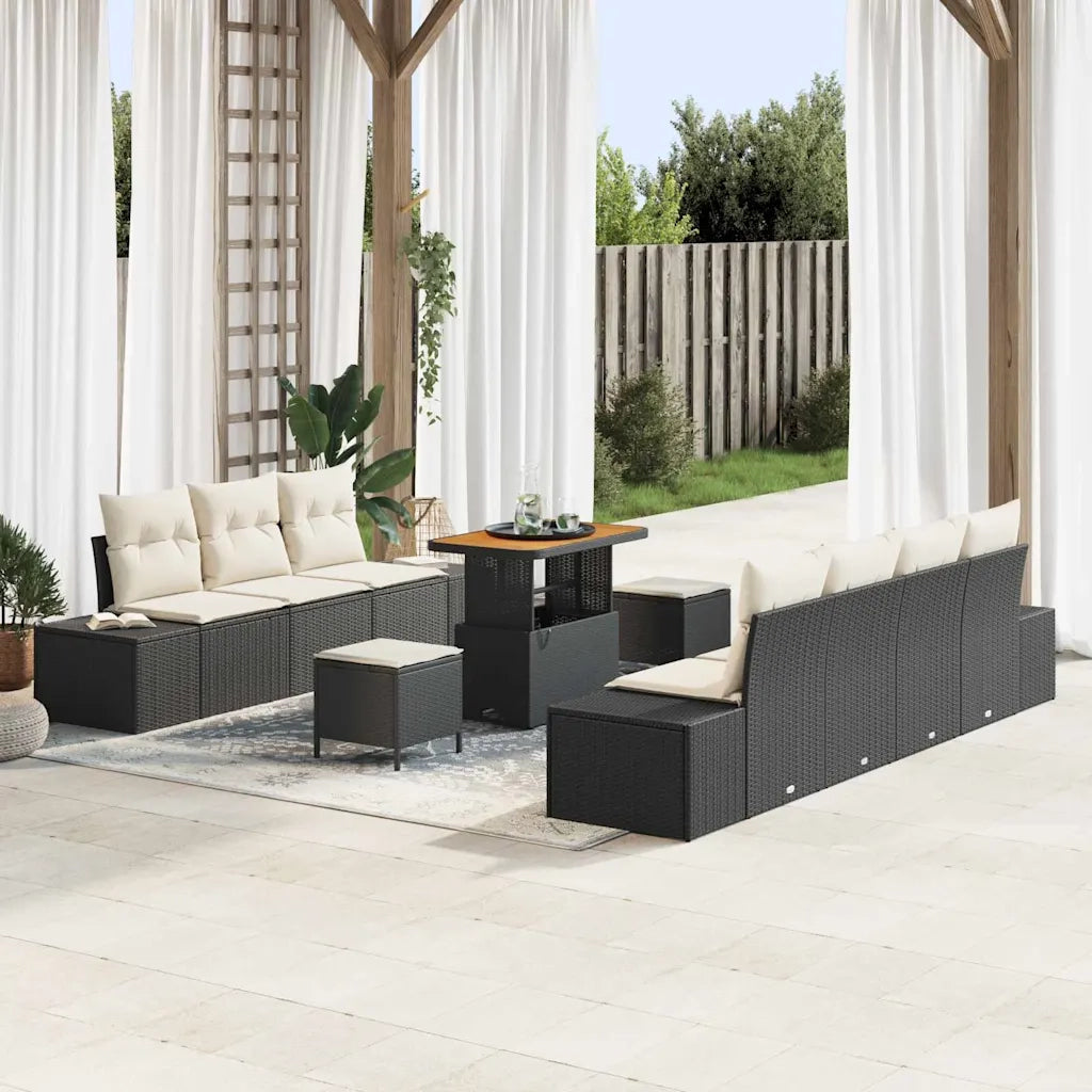 Set Divano da Giardino con cuscino 10 pcs Nero polyrattan 3362750