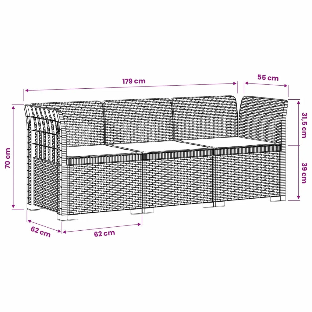 Divano da esterno-Divano da Giardino 3 posti con cuscini in look rattan PP 245896