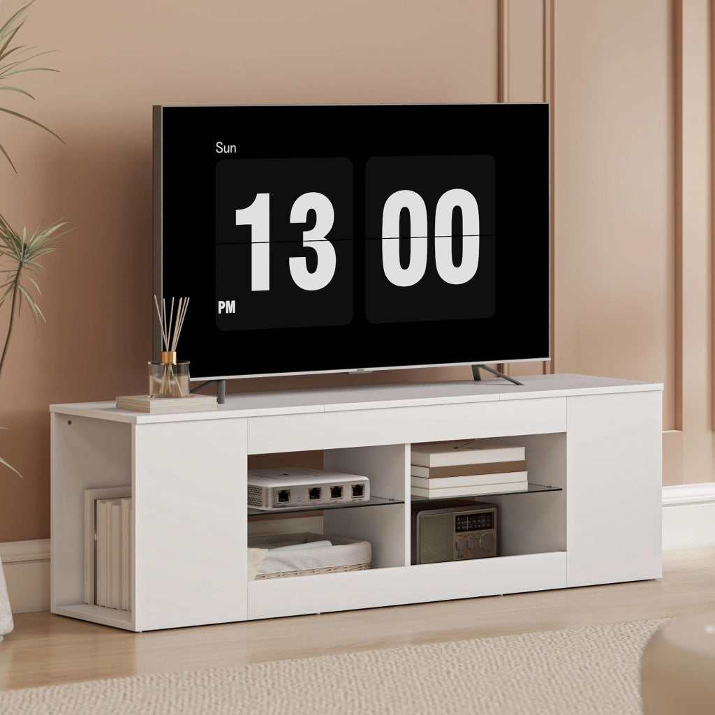 Mobile TV con 6 scomparti e 2 ripiani in vetro ¨C Xylo ¨C Bianco, Truciolato, 140 cm