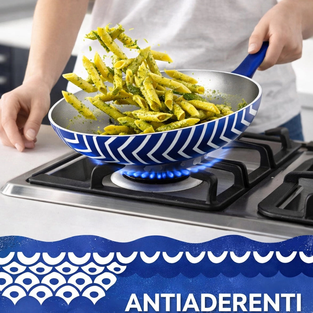 Set 2 Padelle Onda da 24 e 28 cm Antiaderenti Pentola con Manico Soft Touch Blu