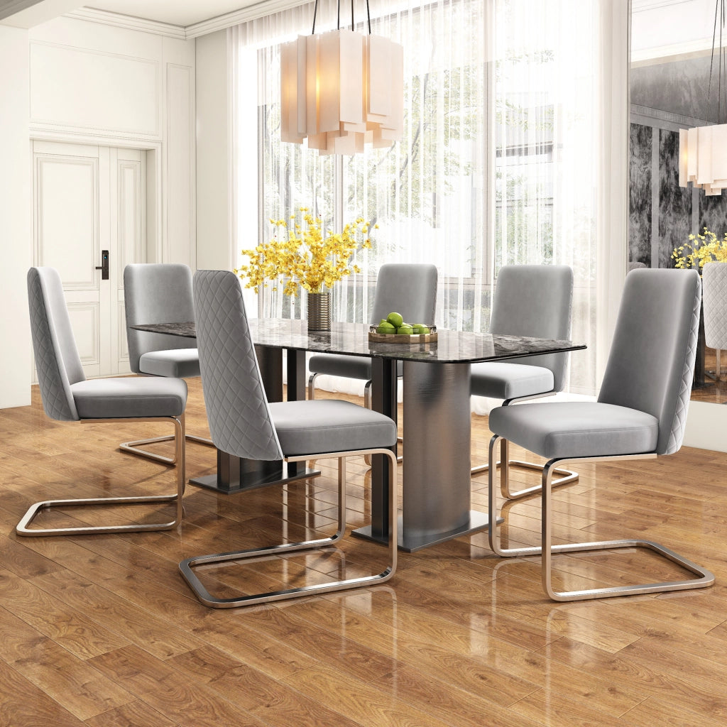 SEDIA da pranzo in velluto grigio e argento, Set da 6 pezzi