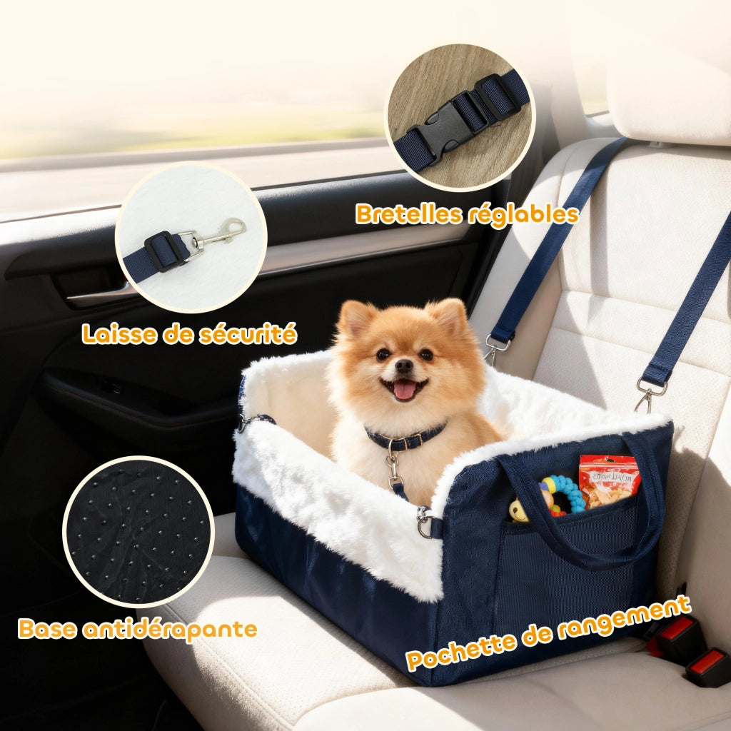 Seggiolino auto per cani ¨C Xylo ¨C con cintura di sicurezza, 55x46x32 cm, blu navy