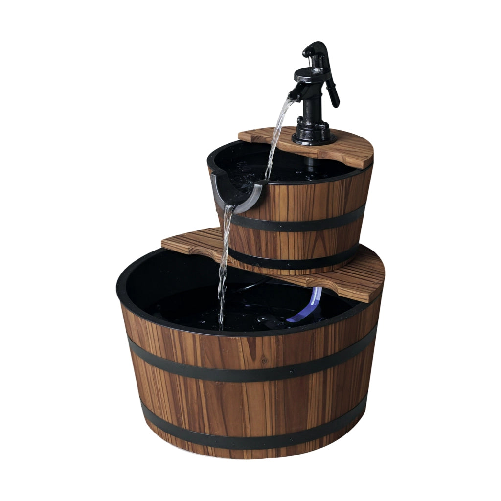 Fontana da Giardino a Cascata 2 Livelli ¨C Zephmum ¨C 44.5x44.5x58.5 cm Legno Naturale