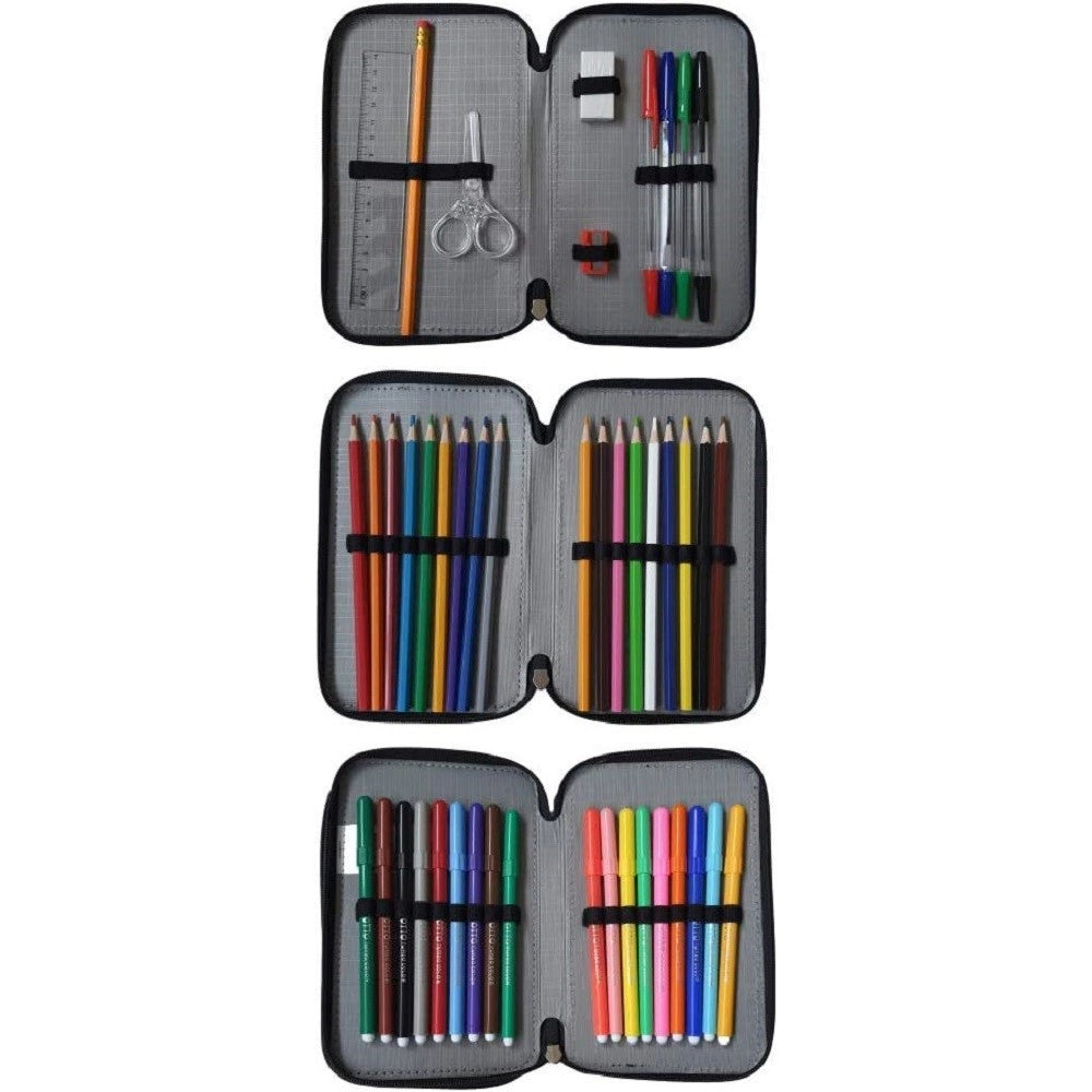 Trade Shop - Astuccio Scuola Overlook Multiscomparto 3 Zip Portacolori Pennarelli Penne -