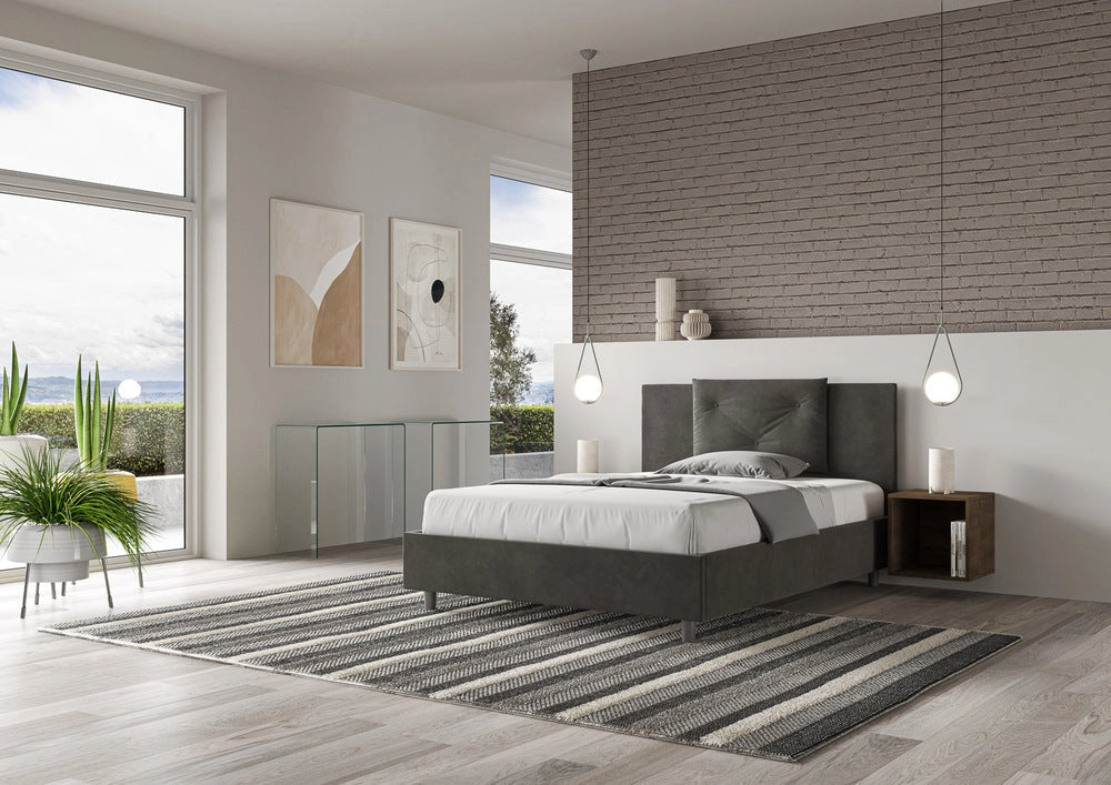 Letto Matrimoniale Large 180x200 cm con Rete Appia Grigio