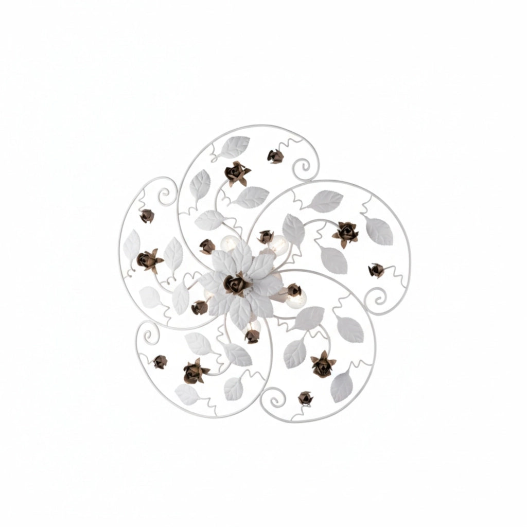 Plafoniera Shabby Chic Bella Metallo Bianco 5 Luci E14