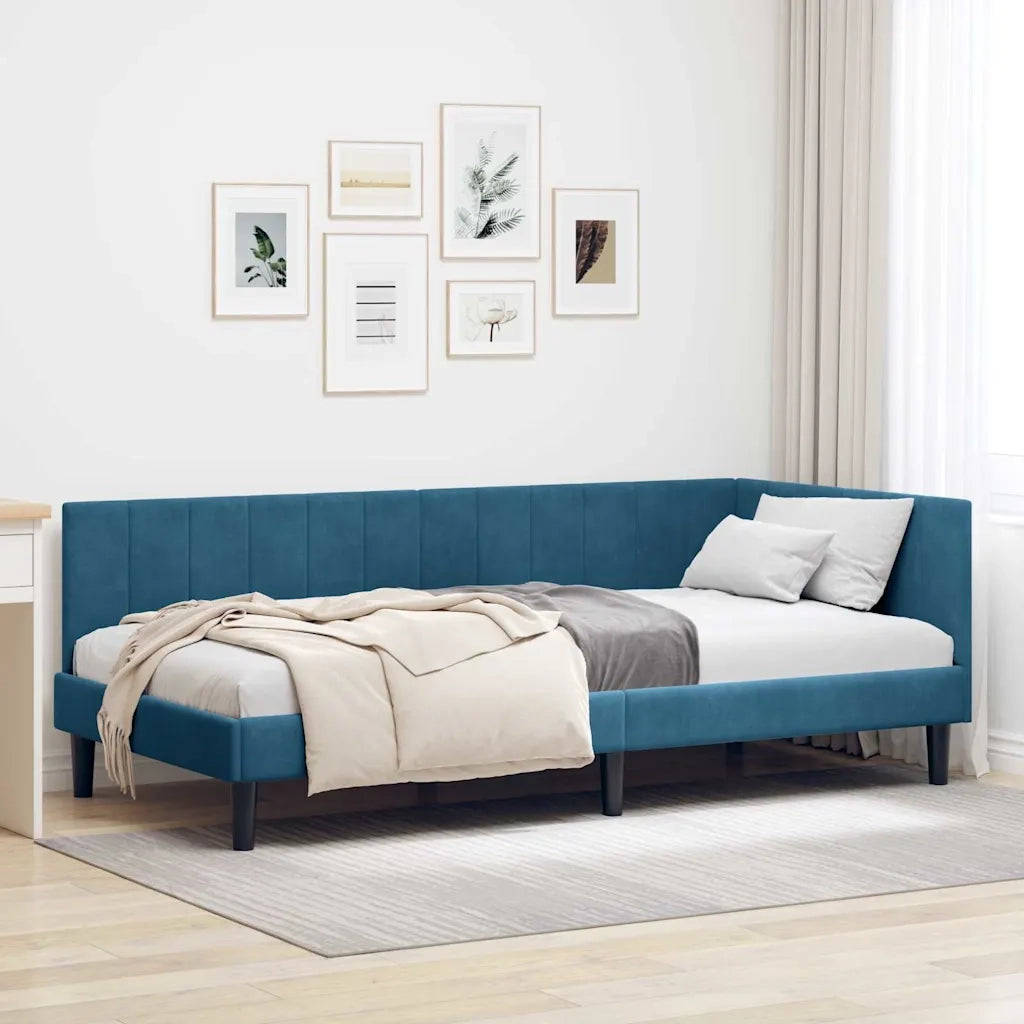 Cornice del letto ad angolo Blu 90 cm x 190 cm Velluto