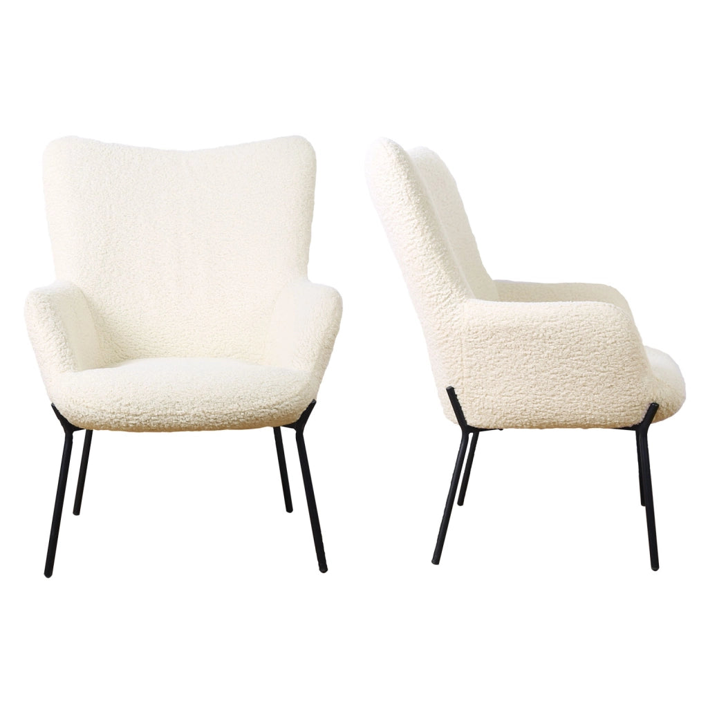 Poltrona in tessuto bouclette beige con poggiapiedi EIRA