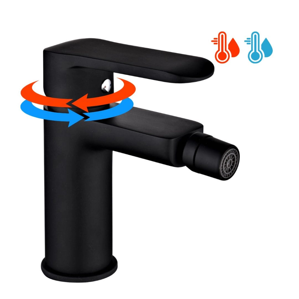 Coppia di miscelatore rubinetto bidet e miscelatore lavabo linea puma nero opaco