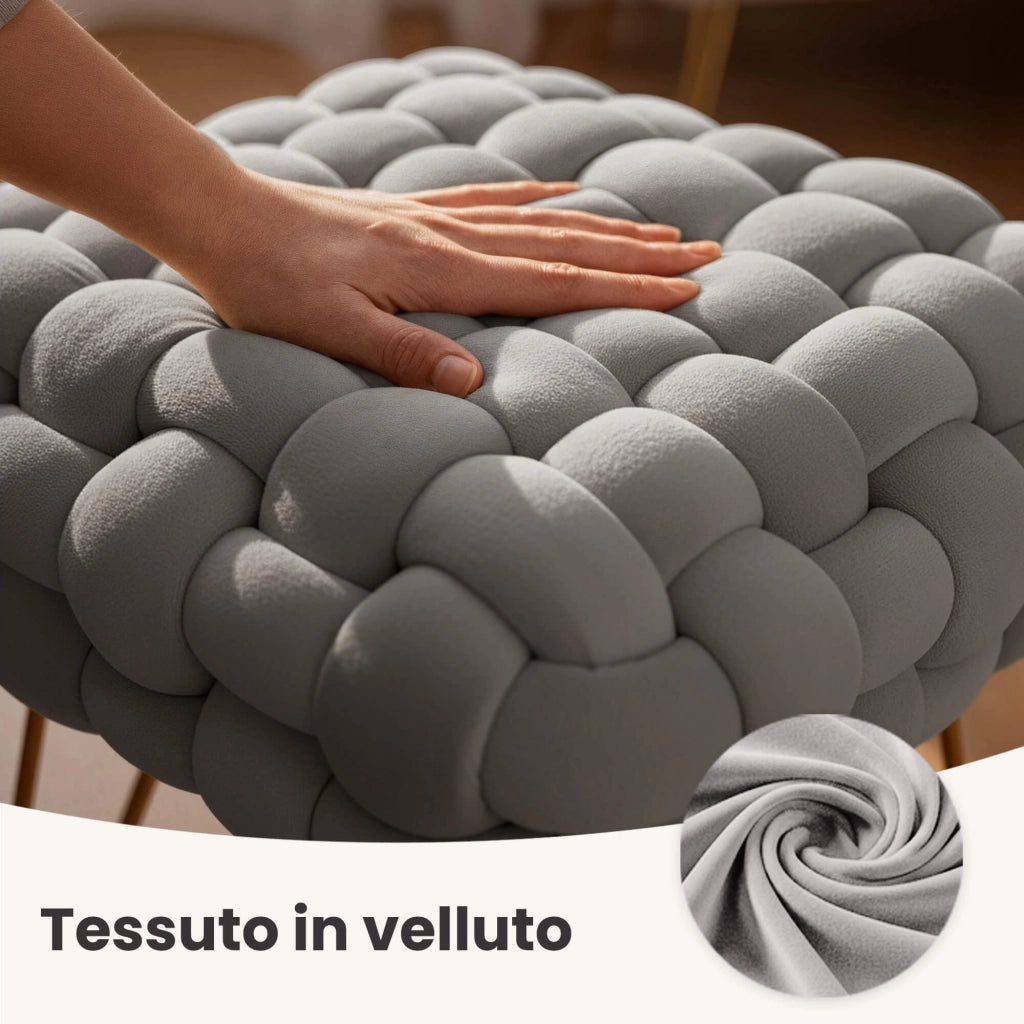 Pouf sgabello in velluto intrecciato 38 cm DOTTY Grigio Chiaro
