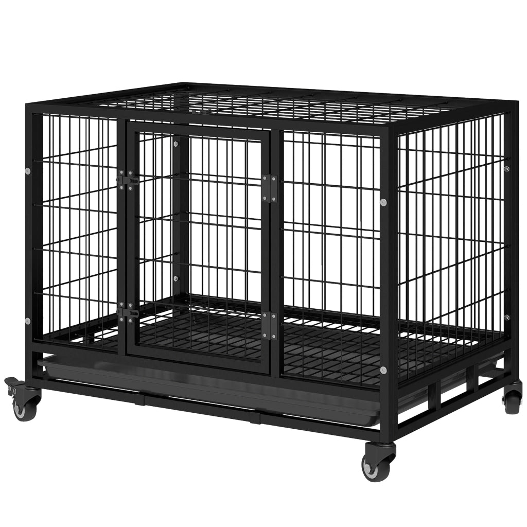 Gabbia per Cani Metallica con Ruote e Vassoio Estraibile ¨C Minimal ¨C Nero 92x62x75 cm